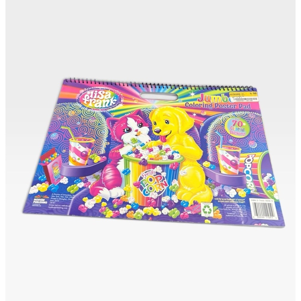 Lisa Frank Jumbo Coloring Poster Spiral Pad 70 Colorful Stickers Cat Dog 2010